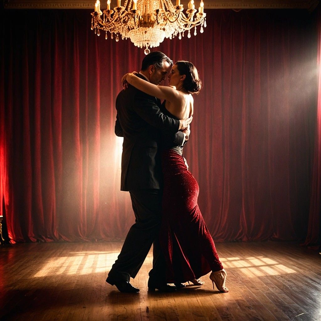 Tango dancers on the dance floor, under a sparkling chandelier, with a deep red velvet curtain backdrop. Their elegant outfits shimmer, the woman's dress flowing like liquid s...-details_16-freedom_15 (1).jpg