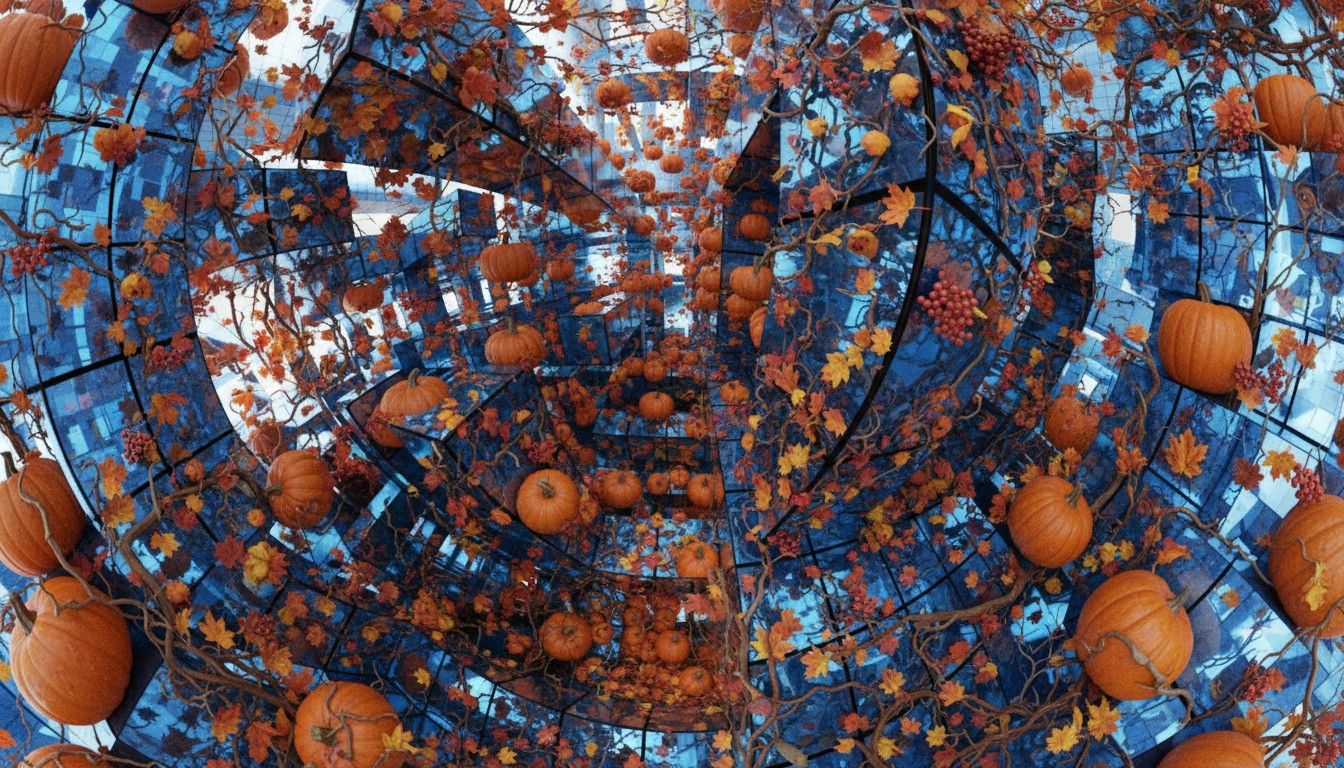 Add autumn vegetation and many pumpkins without change the structure.jpg