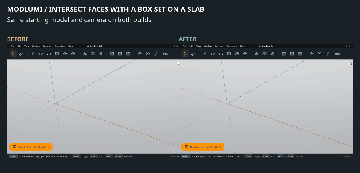 Intersect Faces with a box set on a slab, before and after
