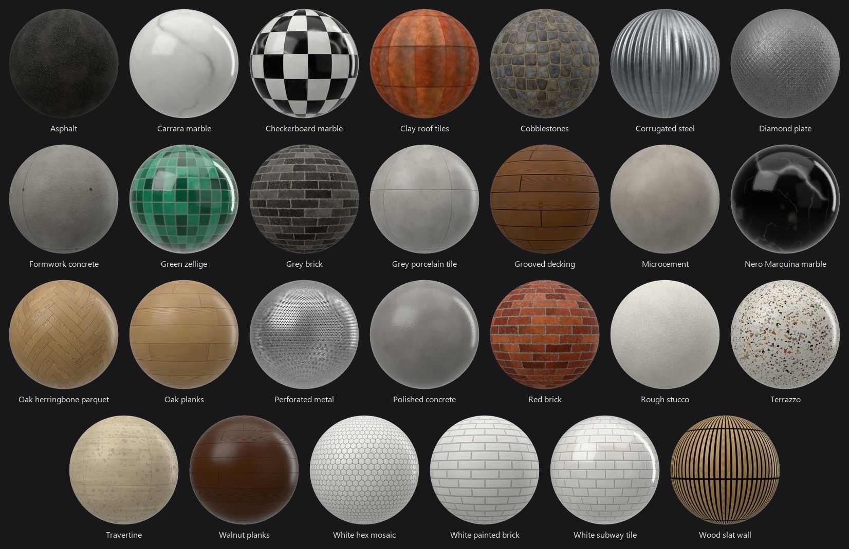 The 27 new textured materials in the Rayscaper library