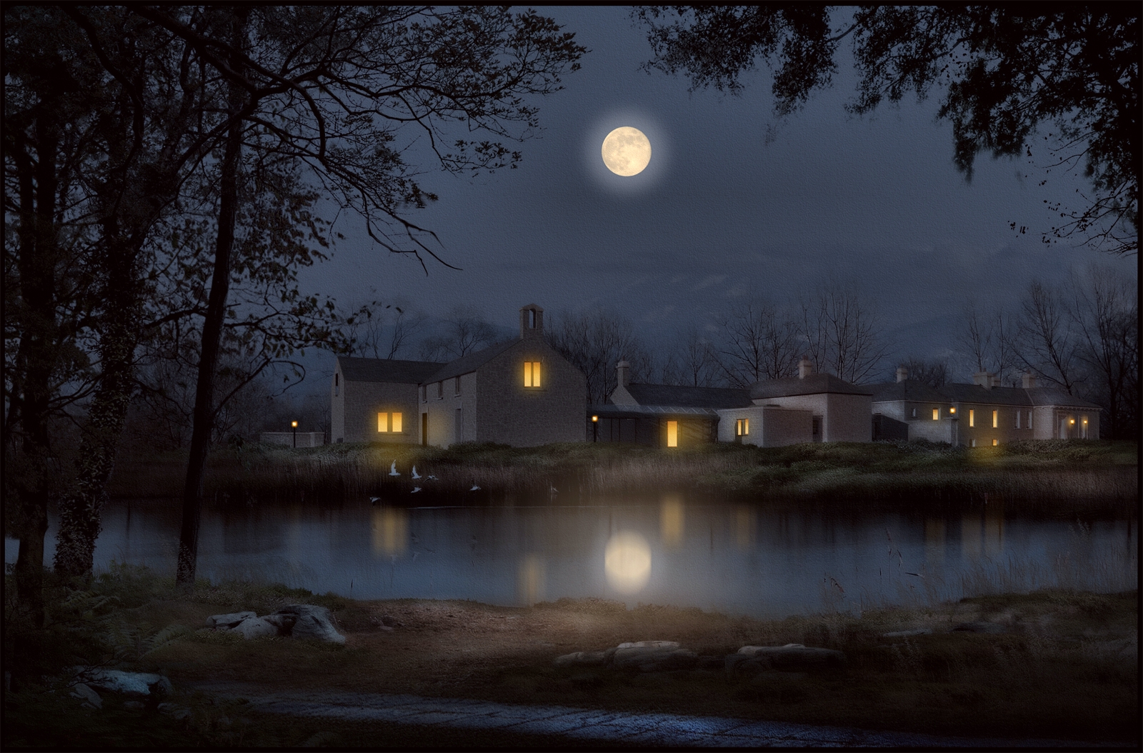 Manor house  lake  at night.jpg
