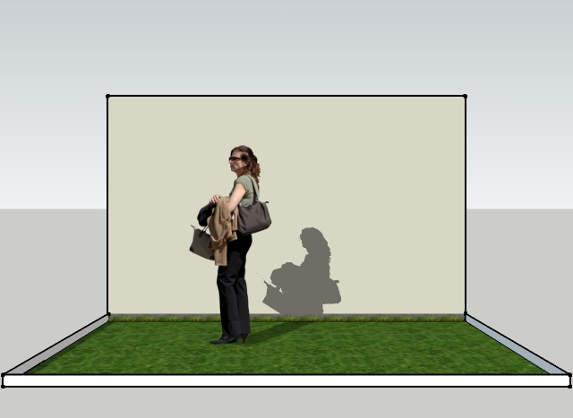 SU image with texture placed in front of wall face creating rectangular shadow behing.