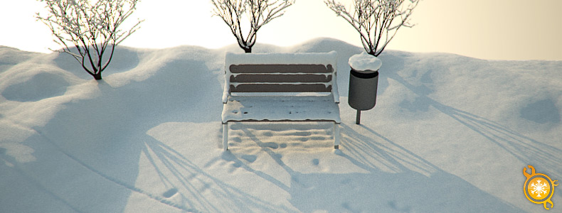 Bench with SnowFlow for 3ds Max.