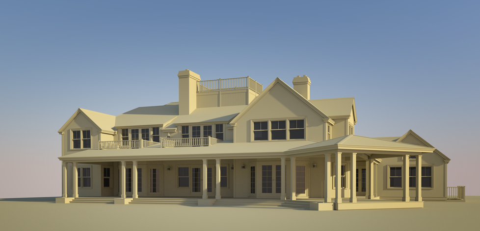 Thea rendering of rear view of house