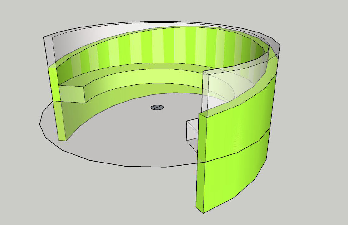 Extrude the profile (I used Eneroth's Upright Extruder). Trim the excess extrusion at the firepit base.