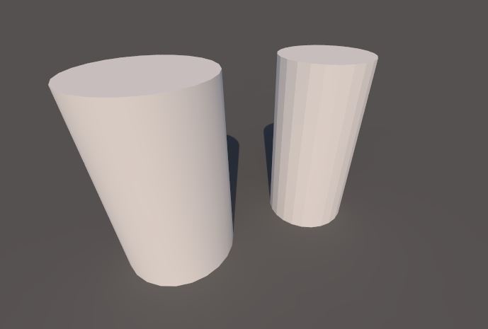 The cylinders shown are exactly the same, except that the object on the left is smoothed.