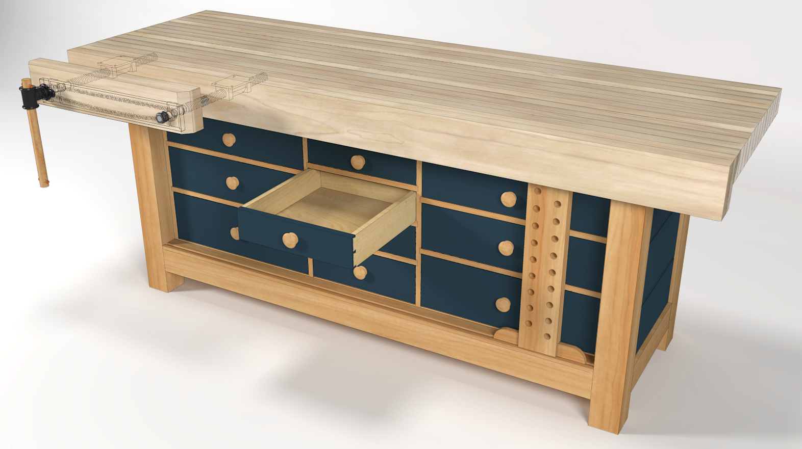 Shaker Bench open drawer.png