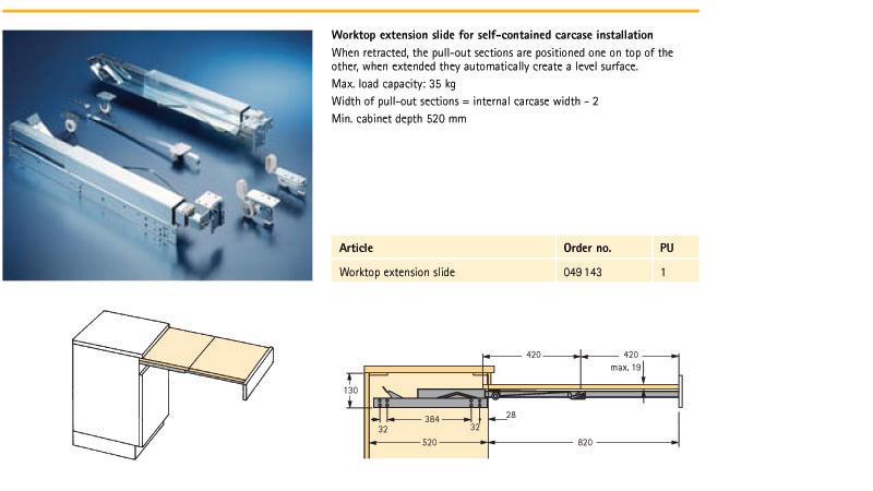 Hettich worktop extension slide