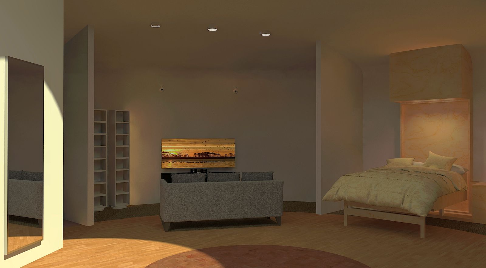 Bedroom and living area.