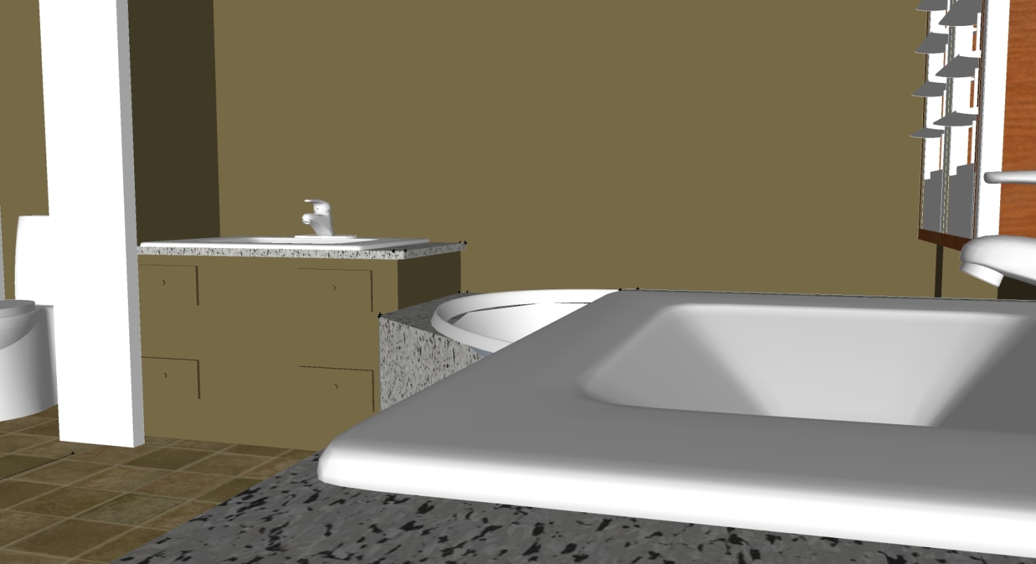 Master bathroom with whirlpool tub,double sinks, and tile floors. I know mirrors aren't included in this pic, they will be installed in the update.