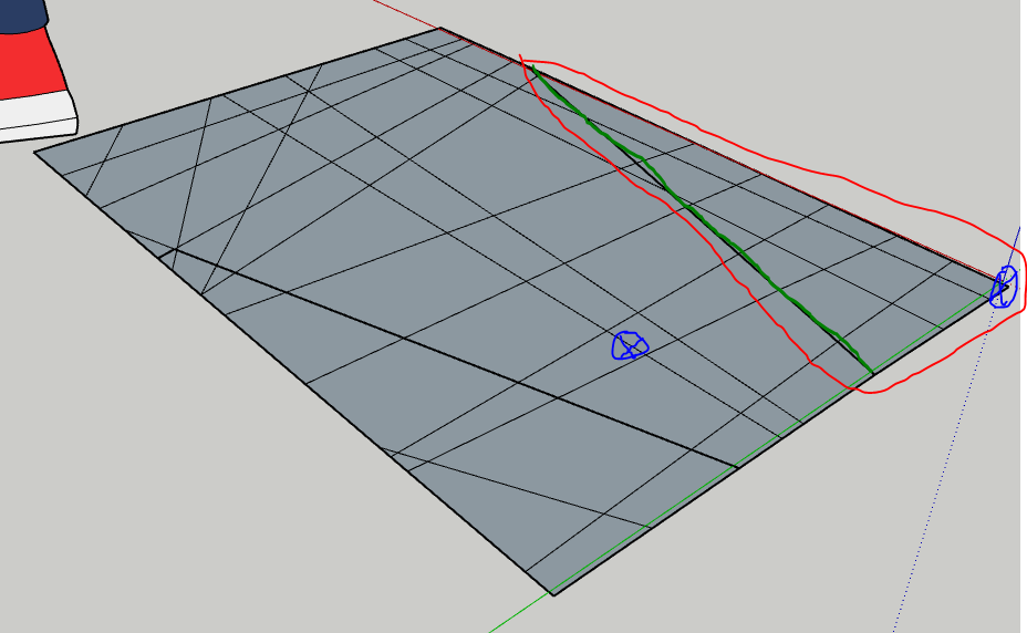 SketchUP Plane. Green is fold line, Blue is corner to location