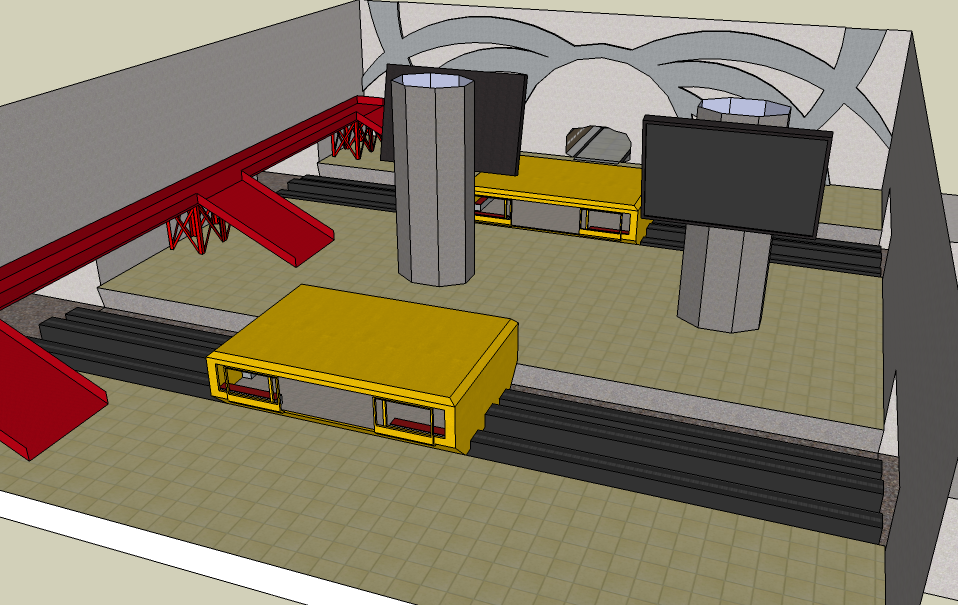 The tram station textured. The red stairs on the left were later changed to a more grayish color.