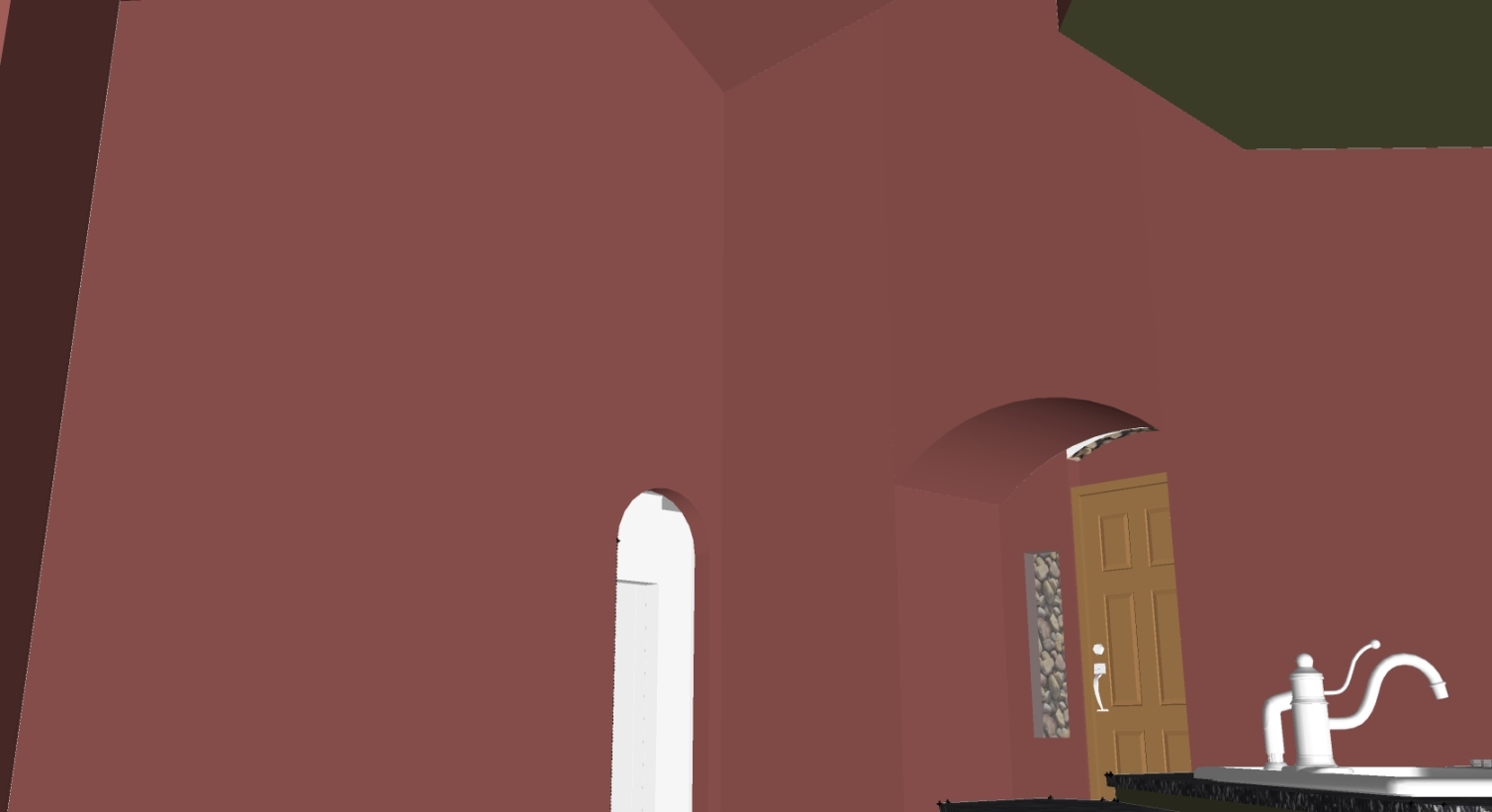The living room of the house. Ceilings are very tall and walls are reddish-pink :D
