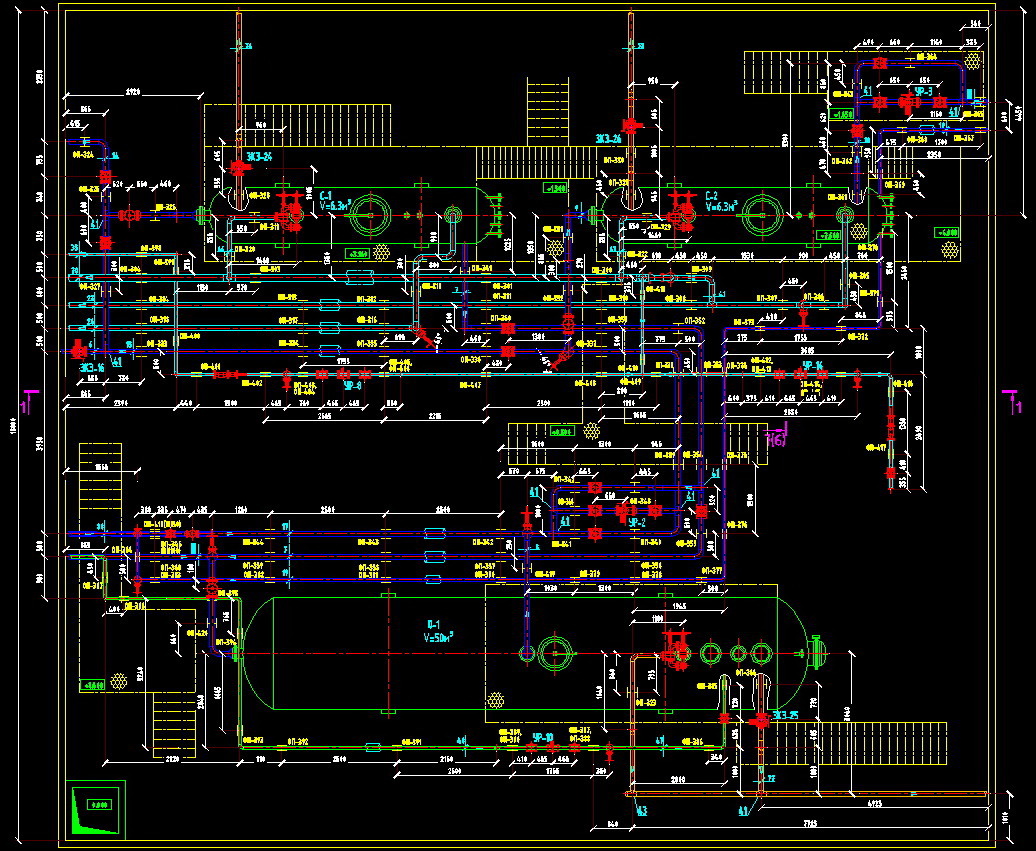 Final result of the work in AutoCAD. Piping drawing.
