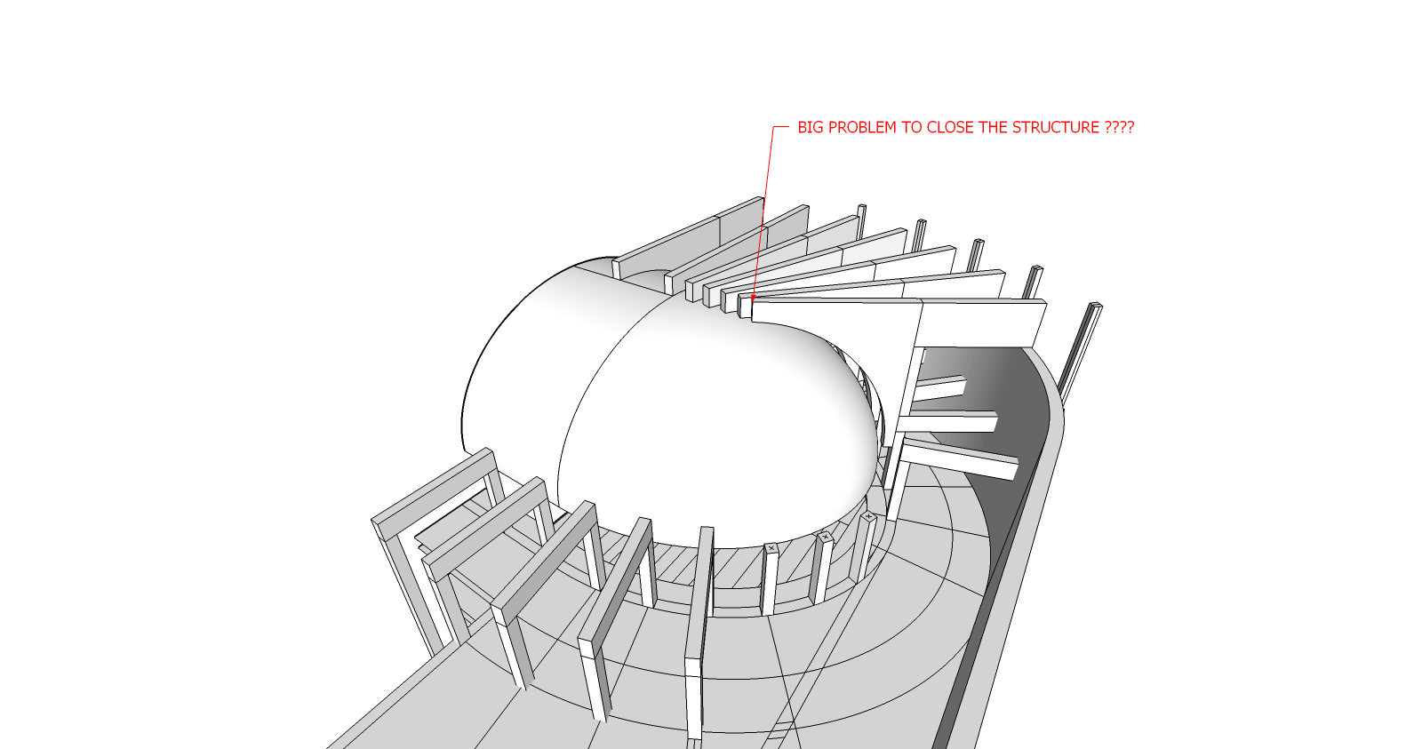2º Issue trouble. Try to correct structure of inside elliptical dome surface