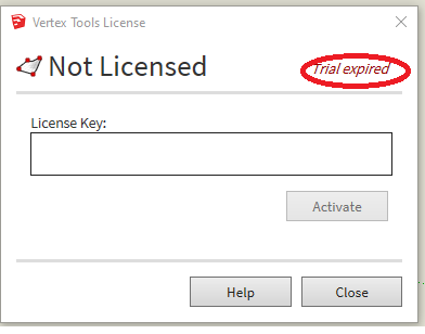 I am downloading Vertex 2 from the email I received with the license and even so it says it is Trial experied
