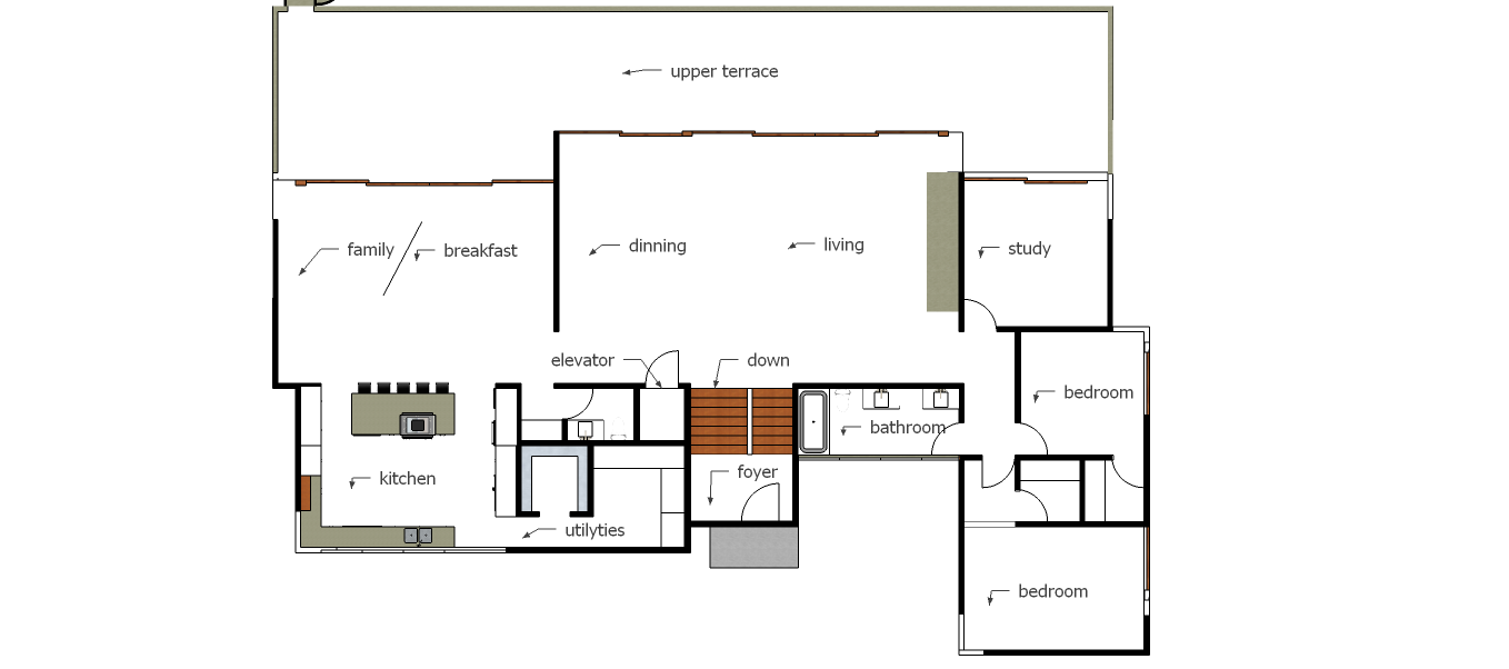 middle level living/kitchen/sleeping