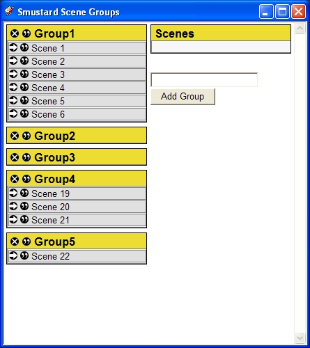 SceneGroups dialog showing icons