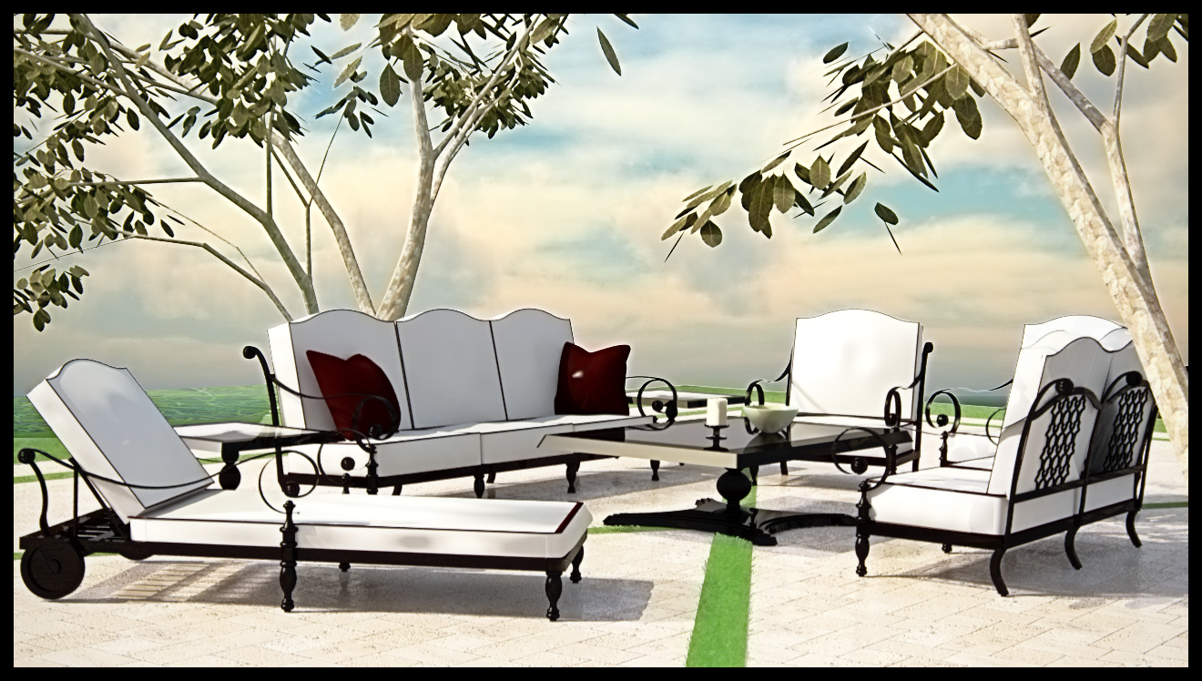 Quick test render of the patio set in Modo 401.