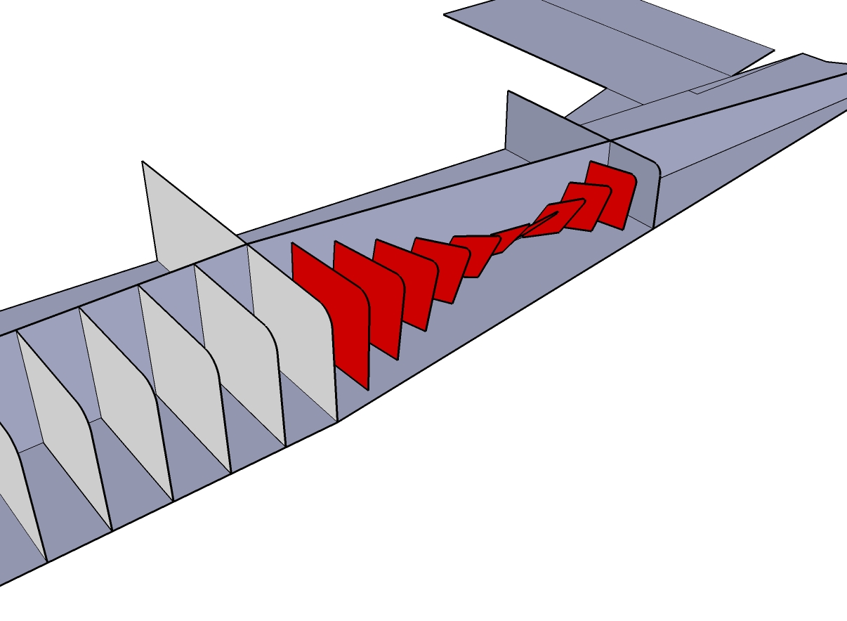 twisted ribs inside model airplane fuselage