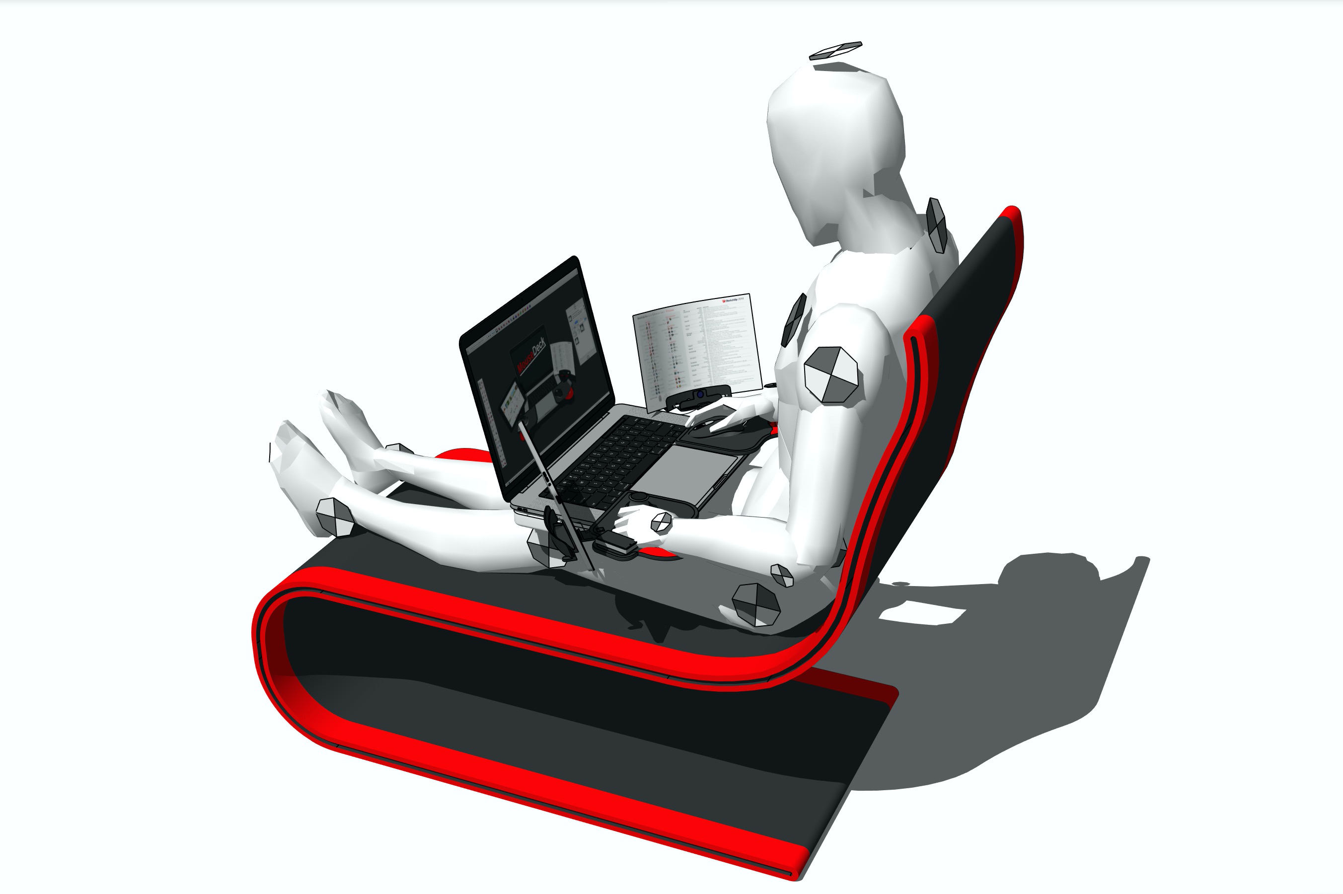 User on lounger with laptop and Twin MouseDeck™ Workstation positioned