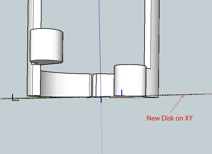 This is a screen cap showing the edge-on of the new disk plane and the skew of the components relative to the disk.