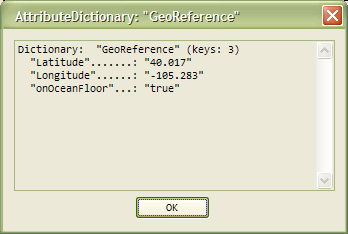 Popup when GeoReference dictionary has attributes. (Those shown were purely for testing purposes.)