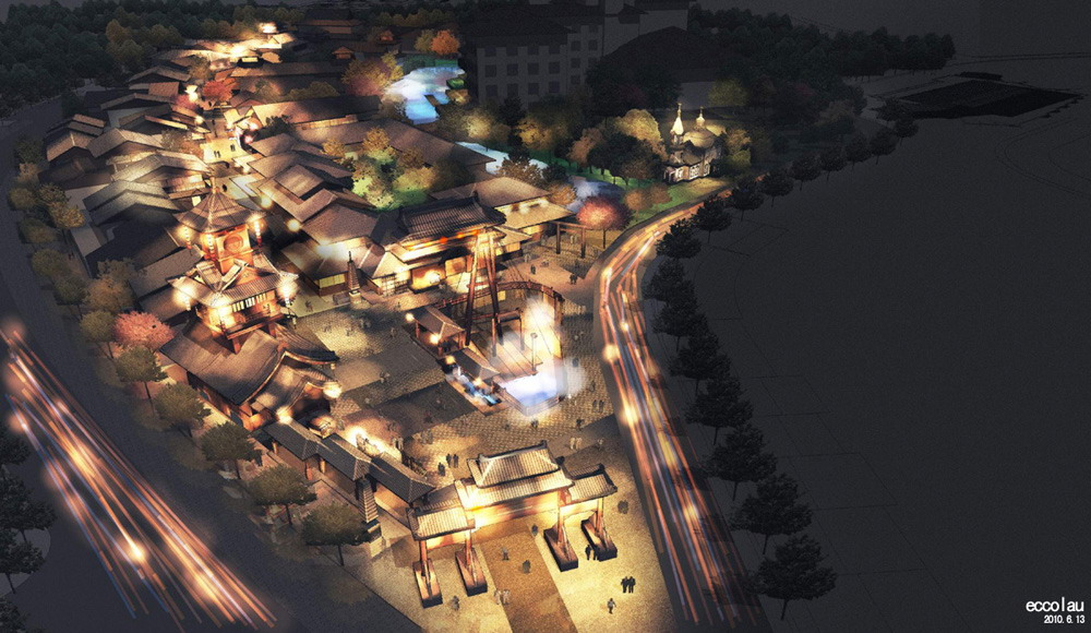 Eastern asia hot-spring town concept design.