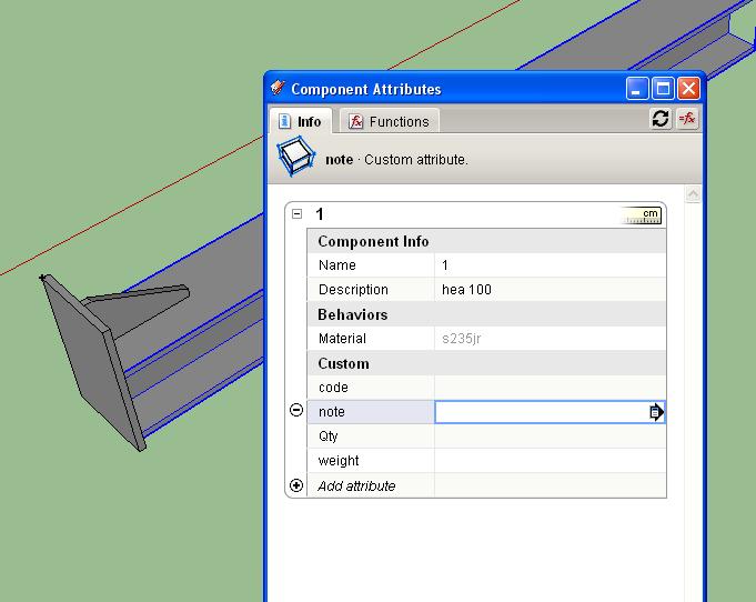 in this figure i try to make attributes for my table but i can t set automaic the quantity of objects how i can do it?how i can calcute weight? and export to a rtf file ?