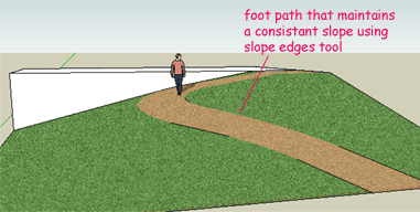 example of sloping foot path using slope edges tool