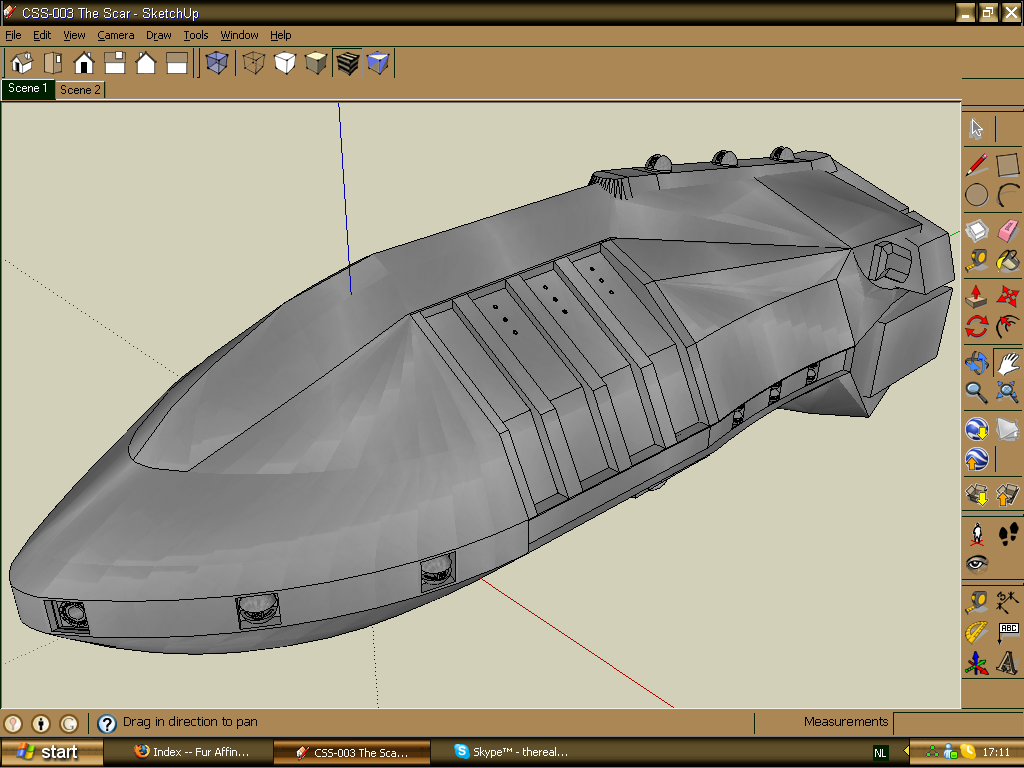 The first work on the PhiTon. Added the back bone, and on top of that are 3 of the main defense turrents.