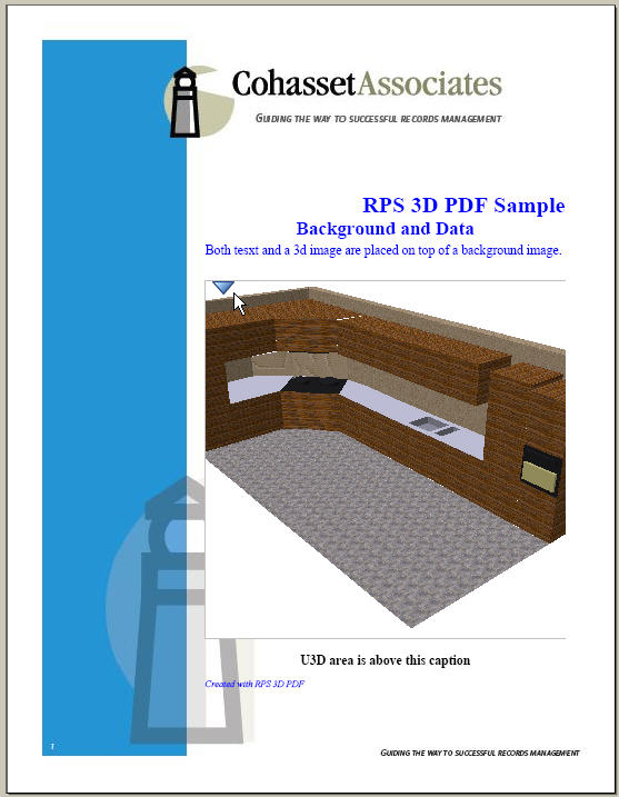 3D PDF placed on background image with text titles and captions.