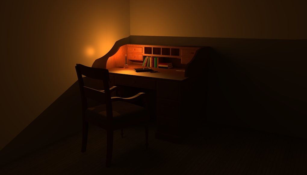Desk and a chair.
