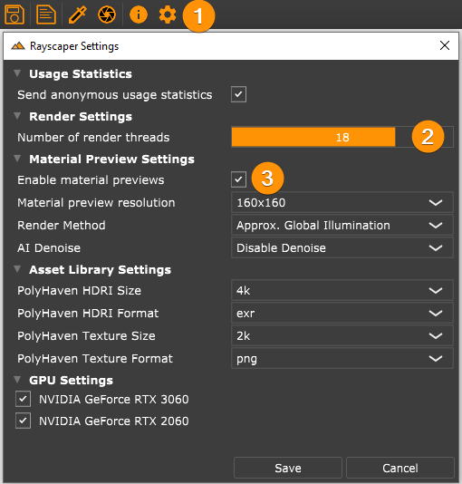 Rayscaper application settings
