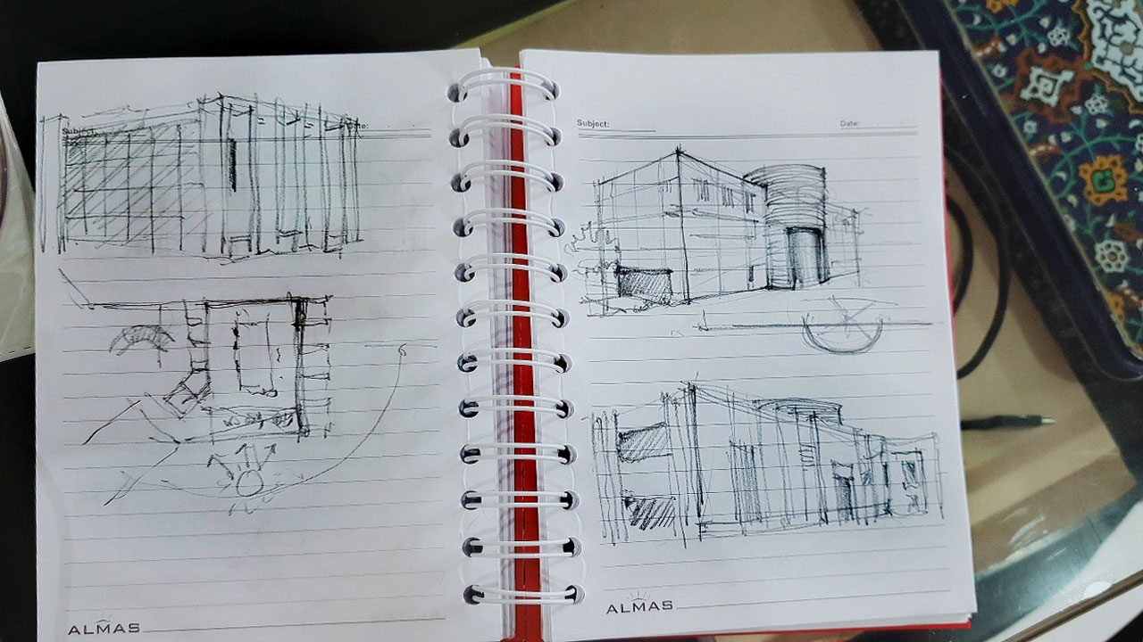 sketch on facade and plan