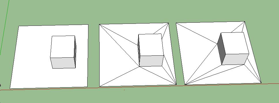 Left one is groups, middle one loose geometry and right one groups but with a hole under the box.