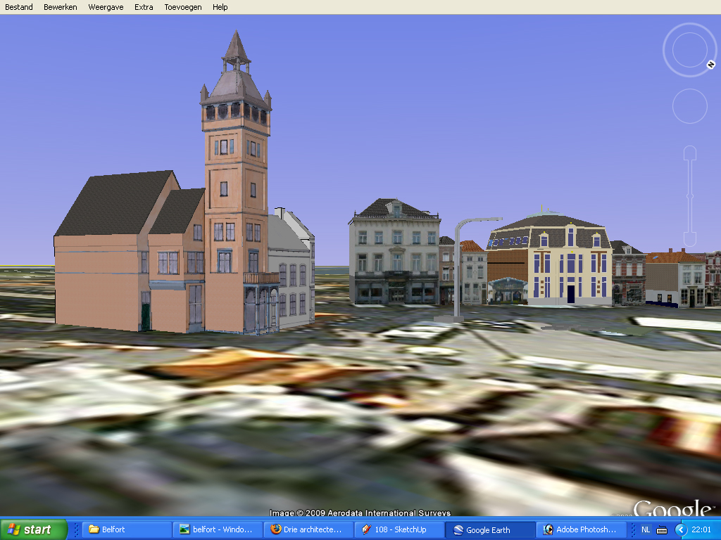 This is how the belfry would look like, placed in Google Earth.