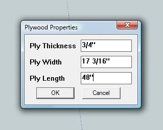 Plywood properties dialogue box.