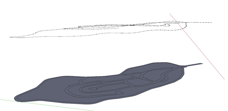 road outline and height points of the center of the road.