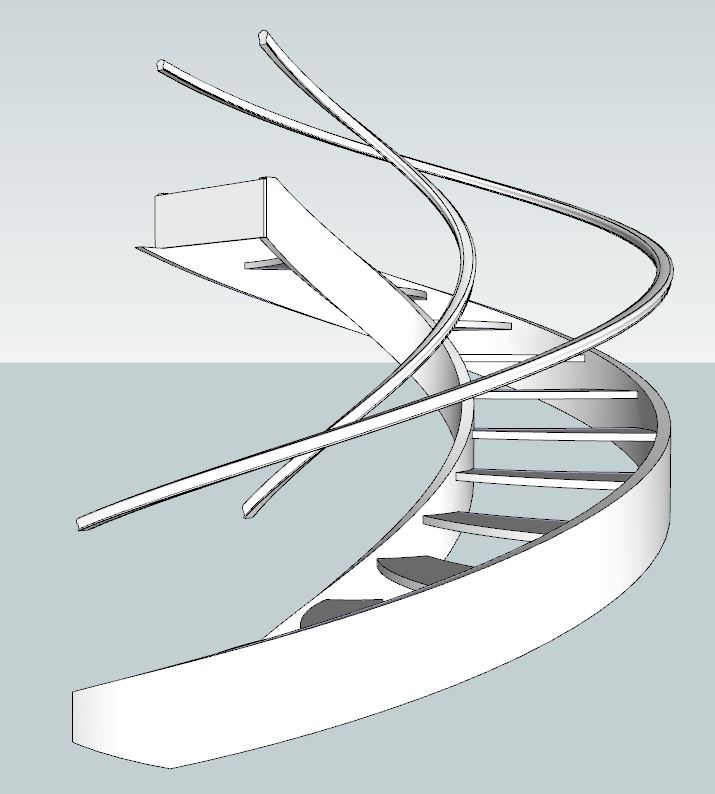 Curved stair with handrails