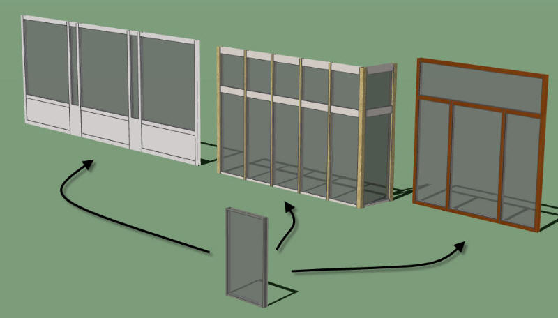 Example glass-fronts built from duplicating and tweaking one and the same parametric DC