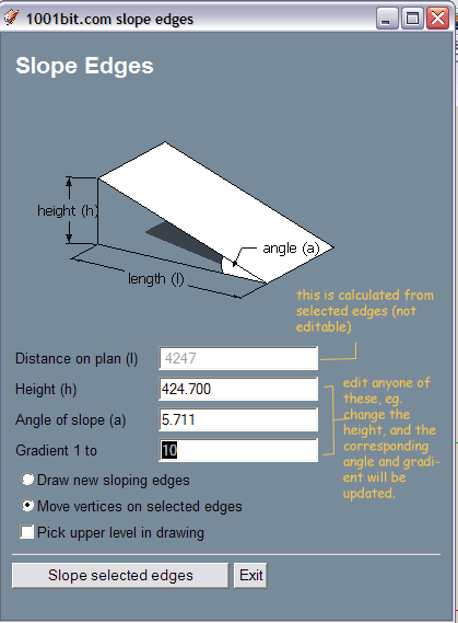 slope edges dialog box